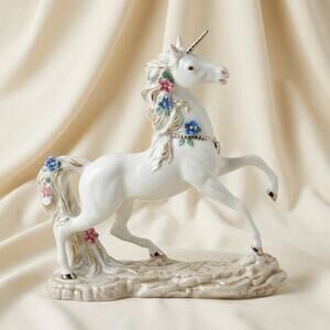 1992 Princeton Gallery Porcelain Love's Fancy Unicorn Figurine Floral Bisque